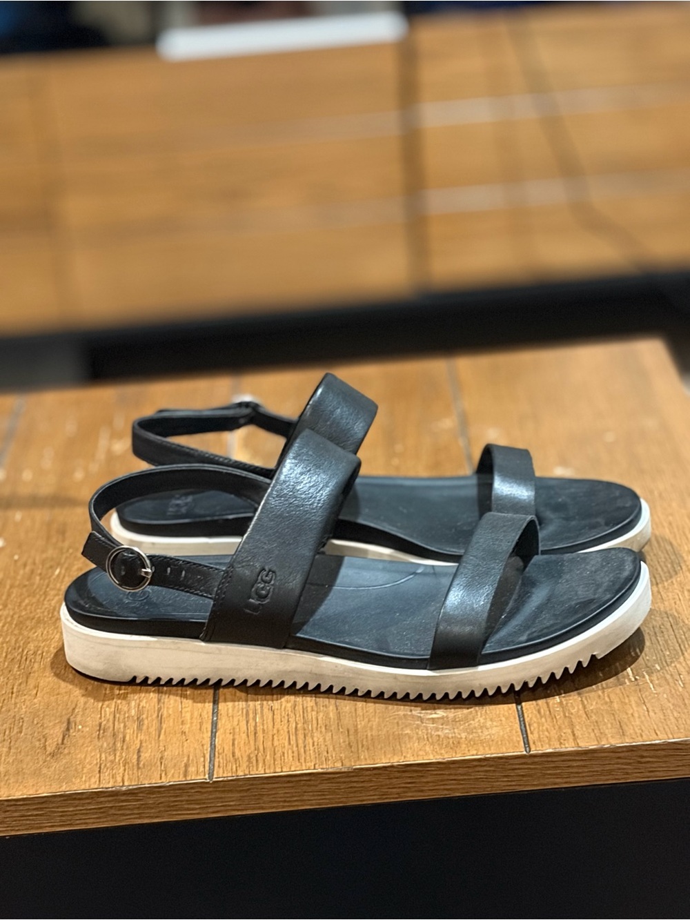 UGG Black Leather Slingback Sandals
